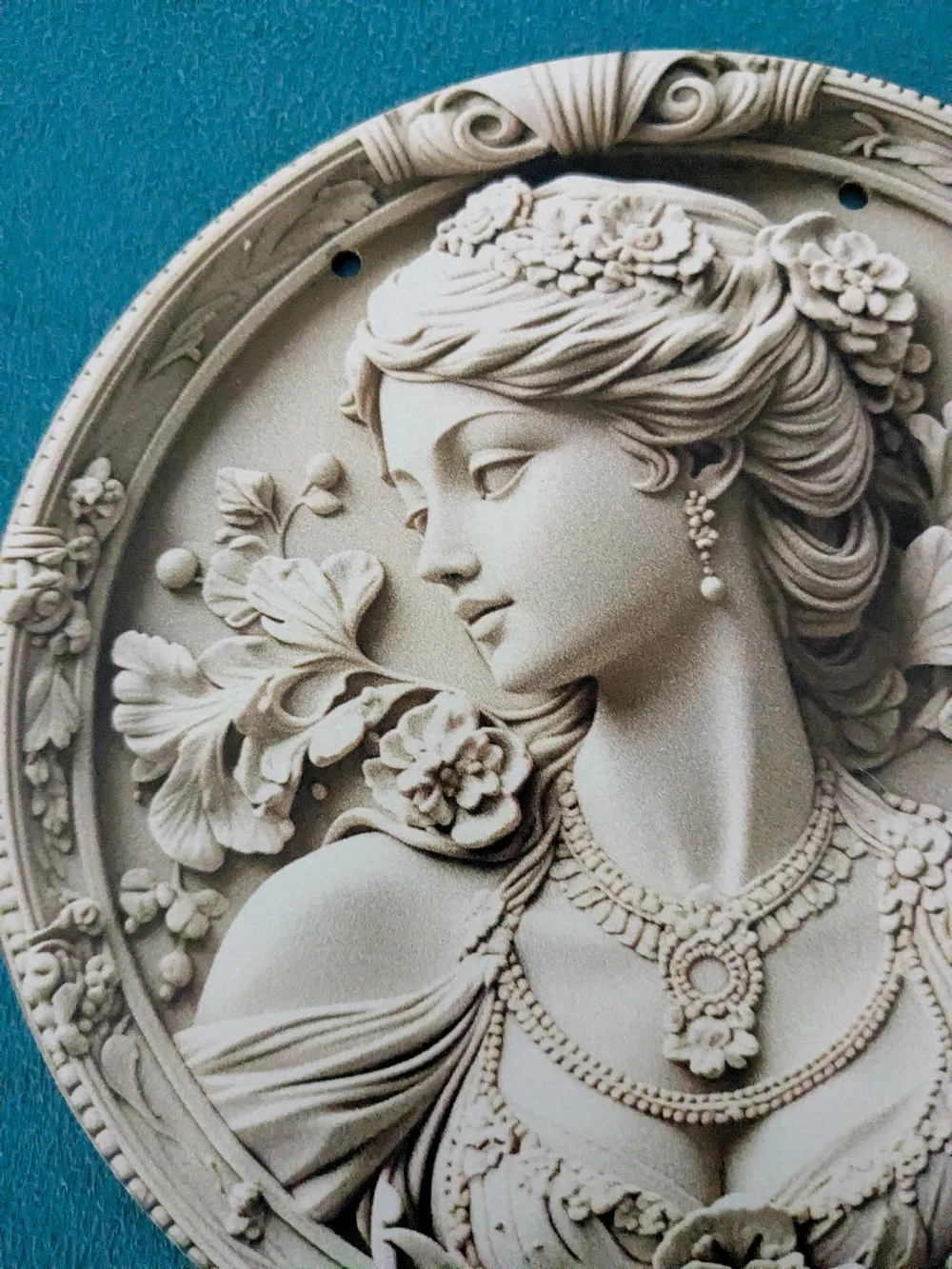 Elegant Decorative Victorian Woman Cream Medallion Wall Plaque.